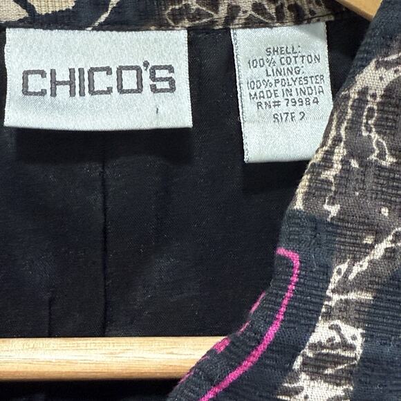 Chico’s Abstract Pink Black Career Blazer Jacket Lined Textured Size 2 L Cotton - Picture 6 of 9